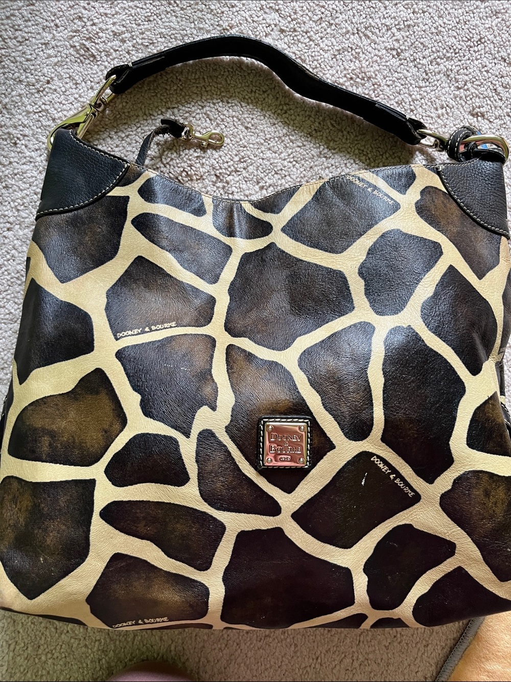 Dooney & Bourke Giraffe Print Tan and Dark Brown Hobo Bag